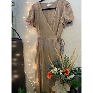 tan wrap dress || L